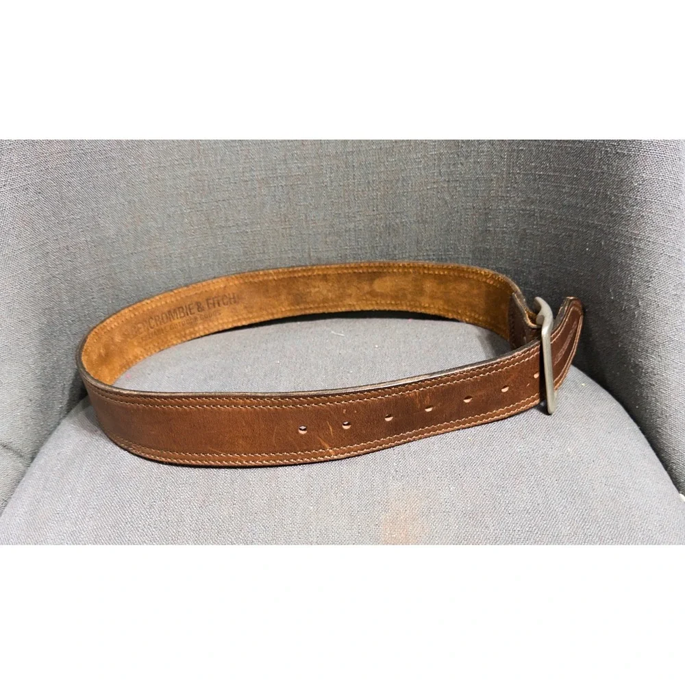 Abercrombie &‎ Fitch Men's Leather Belt sz 30 Solid Brass buckle workwear rugged